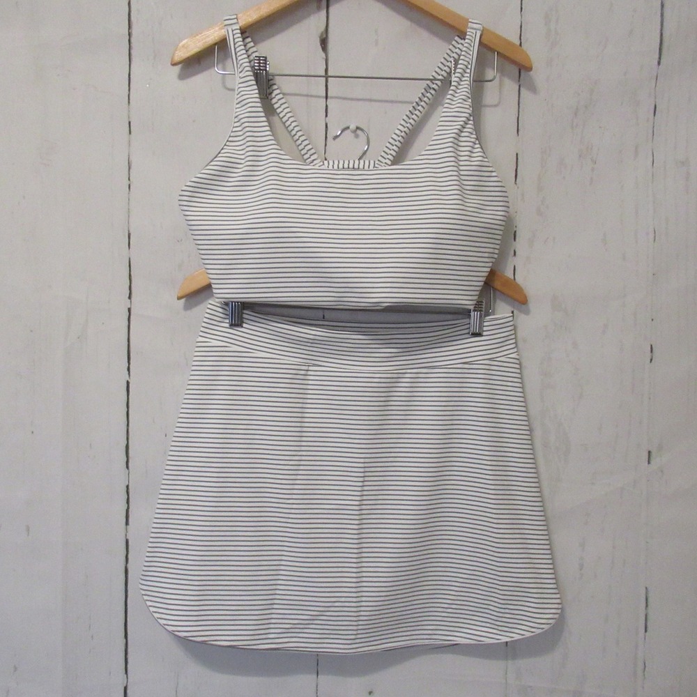 New Halara Skort Sports Bra Set L White Stripe Pickleball Running Tennis Shorts